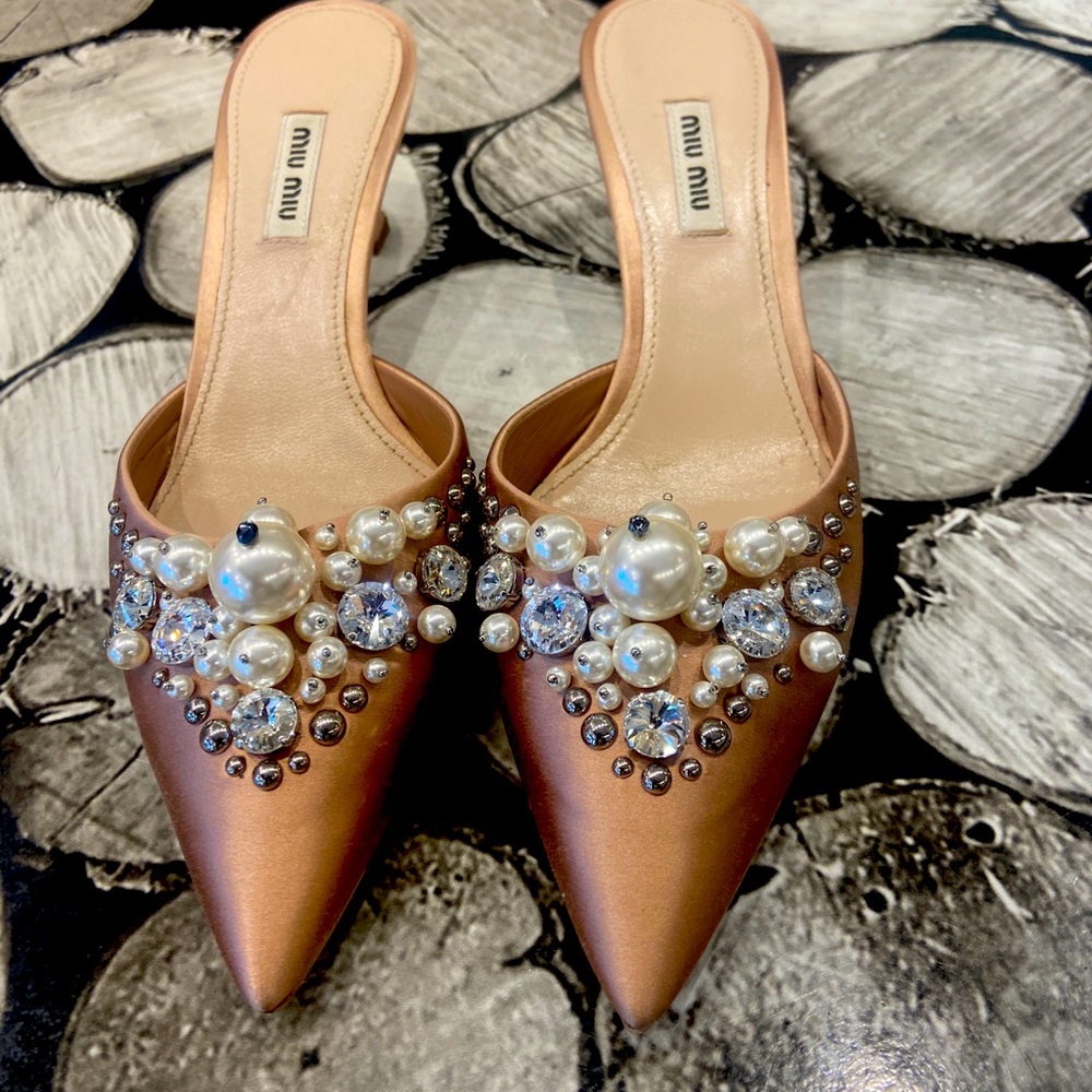 Miu Miu Pearl Mules.